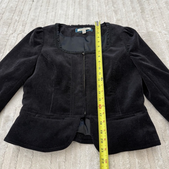 Moiselle Black Corduroy Sparkle Blazer Jacket Size 2 - Made in Italy - Picture 2 of 7